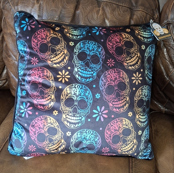 Colorful Sugar Skull Decor Pillow - Picture 1 of 5